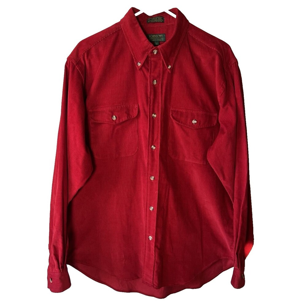 Vintage Robinsons Private Stock Red Cotton Corduroy Button-Down Shirt Men Large